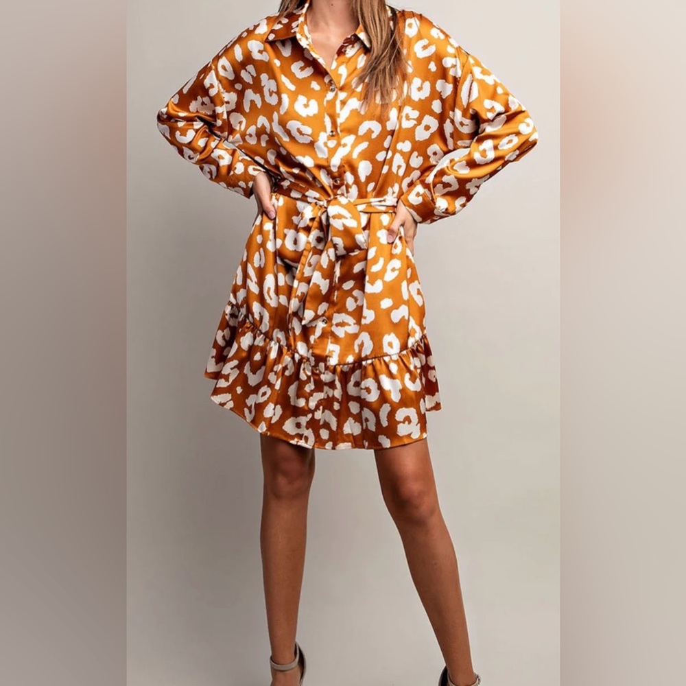 Ee:Some Getting Wild Mini Tie Front Leopard Print Dress - Size Medium